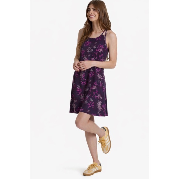 Kuhl Lyra Krossbak Dress Size S Purple Pink Floral Strappy Athleisure UPF 30+ - Picture 3 of 12